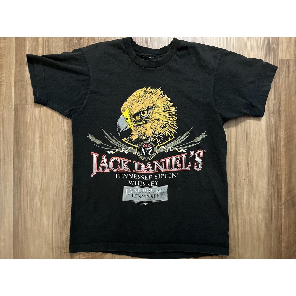 Vintage Jack Daniel's Shirt Mens Medium Black Eagle Graphic Old No.7 Whiskey 90s